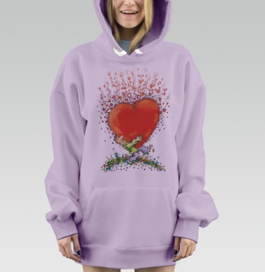 Человечек несёт красное сердце поток чувств, Hoodie Mjhigh Dig Mel, Fiolet, утепленная