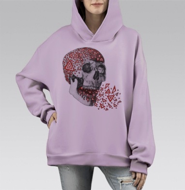 Череп и треугольники, Hoodie Mono Fiolet, оверсайз, утепленная