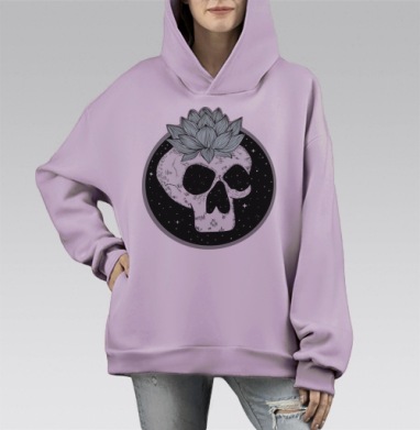 Череп лотос, Hoodie Mono Fiolet, оверсайз, утепленная