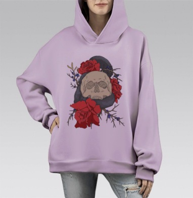 Череп, змея и розы, Hoodie Mono Fiolet, оверсайз, утепленная