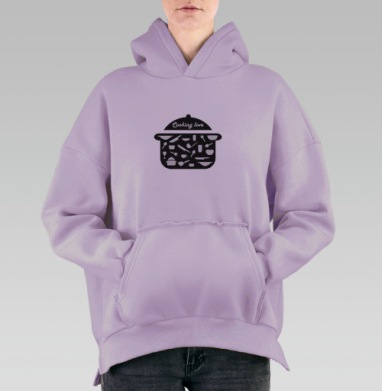 Черная кастрюля с кухонной утварью и надписью Люблю готовить, Hoodie Oversize Fiolet, утепленная