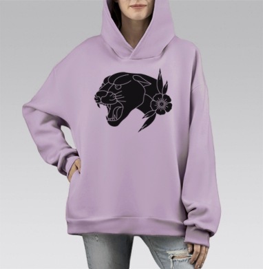 Черная пантера, Hoodie Mono Fiolet, оверсайз, утепленная