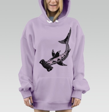 Черно Белая Акула Молот Зентангл, Hoodie Mjhigh Dig Mel, Fiolet, утепленная