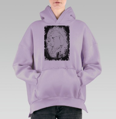 Черно белая грациозная кошка движения свободы гармонии, Hoodie Oversize Fiolet, утепленная