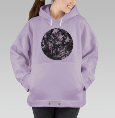 Черно белое динамичное перемешивание волнообразные формы абстракция, Hoodie Oversize Fiolet