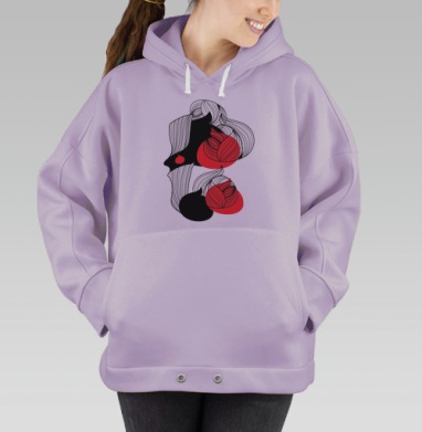 Черно белые листья с красными акцентами узор бесшовный, Hoodie Oversize Fiolet