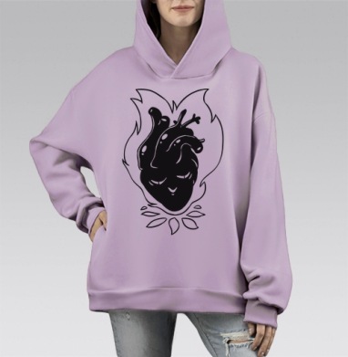 Черное Сердце, Hoodie Mono Fiolet, оверсайз, утепленная