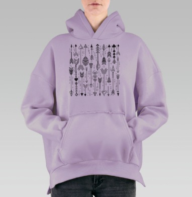 Черные стрелы на сером фоне в стилистике дудл для одежды и аксессуаров, Hoodie Oversize Fiolet, утепленная