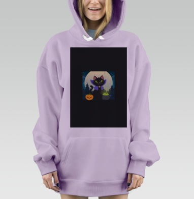 Черный Кот Колдун Сиреневая Мантия Хэллоуин ночь, Hoodie Mjhigh Dig Mel, Fiolet, утепленная