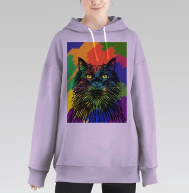 Черный кот с желтыми глазами, Hoodie Long Oversize Fiolet