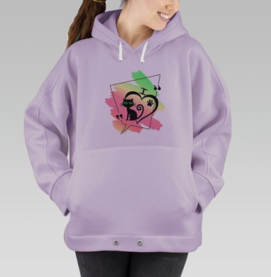 Черный кот с зелеными глазами в любви к лапе на пастельном фоне, Hoodie Oversize Fiolet