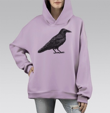 Чёрный ворон, Hoodie Mono Fiolet, оверсайз, утепленная