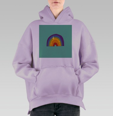 Цветная радуга с блестящими звездами на мятном фоне, Hoodie Oversize Fiolet, утепленная
