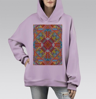 Цветной абстрактный геометрический узор с глубиной и динамикой, Hoodie Mono Fiolet, оверсайз, утепленная