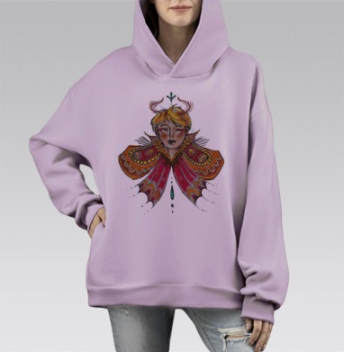 Цветочная нимфа, Hoodie Mono Fiolet, оверсайз, утепленная