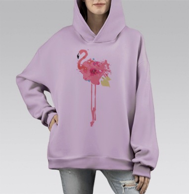 Цветочный фламинго, Hoodie Mono Fiolet, оверсайз, утепленная