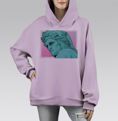 Данте современный классический портрет бирюзовый, Hoodie Mono Fiolet, оверсайз, утепленная