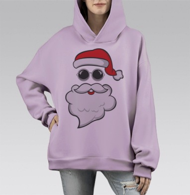 Дед Мороз в очках отличный подарок к Новому году, Hoodie Mono Fiolet, оверсайз, утепленная