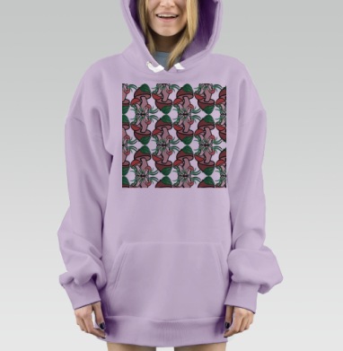 Декоративные коричневые грибы с зелеными листьями на сером фоне, Hoodie Mjhigh Dig Mel, Fiolet, утепленная