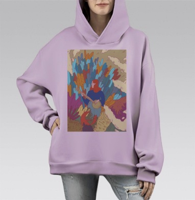 Девушка и укулеле, Hoodie Mono Fiolet, оверсайз, утепленная