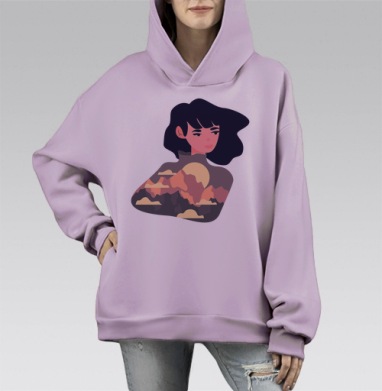 Девушка и величественные горы, Hoodie Mono Fiolet, оверсайз, утепленная