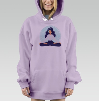 Девушка медитирует в наушниках, слушая мелодии покоя, Hoodie Mjhigh Dig Mel, Fiolet, утепленная