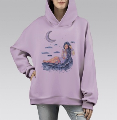 Девушка Море, Hoodie Mono Fiolet, оверсайз, утепленная