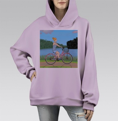Девушка на велосипеде, Hoodie Mono Fiolet, оверсайз, утепленная