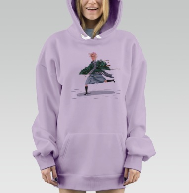 Девушка несёт новогоднюю елку в спешке рождественский момент, Hoodie Mjhigh Dig Mel, Fiolet, утепленная