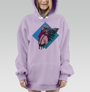 Девушка с маской черепа птицы уникальный образ мистической силы, Hoodie Mjhigh Dig Mel, Fiolet, утепленная