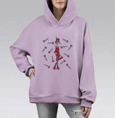 Девушка в красном, Hoodie Mono Fiolet, оверсайз, утепленная