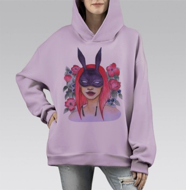 Девушка в маске кролика, Hoodie Mono Fiolet, оверсайз, утепленная