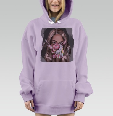 Девушка в маске с цветами лицо защитой жизни, Hoodie Mjhigh Dig Mel, Fiolet, утепленная
