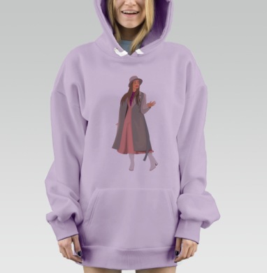 Девушка в нежном пальто и шляпе в спокойных тонах, Hoodie Mjhigh Dig Mel, Fiolet, утепленная