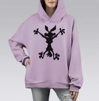 Динамичный чёрный силуэт лягушки в прыжке, Hoodie Mono Fiolet, оверсайз, утепленная