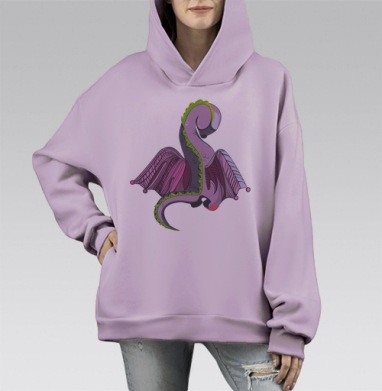 Динозаврик какошка, Hoodie Mono Fiolet, оверсайз, утепленная