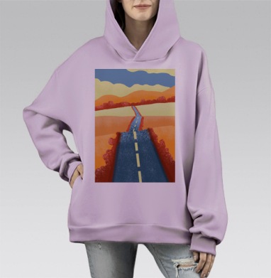 Дорога. Холмы. Природа. Путешествие, Hoodie Mono Fiolet, оверсайз, утепленная