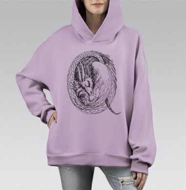 Дракон чб, Hoodie Mono Fiolet, оверсайз, утепленная