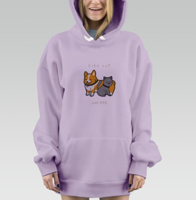 Дружба кота и собаки в забавной минималистичной сцене, Hoodie Mjhigh Dig Mel, Fiolet, утепленная