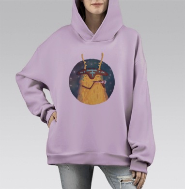 Мистическое существо с трубкой — уют и гармония, Hoodie Mono Fiolet, оверсайз, утепленная