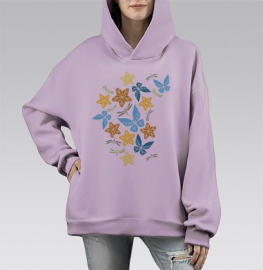 Дыхание лета, Hoodie Mono Fiolet, оверсайз, утепленная