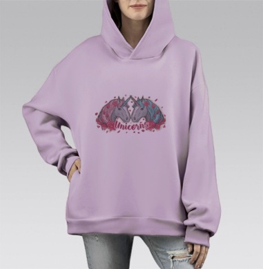 Два единорога, Hoodie Mono Fiolet, оверсайз, утепленная
