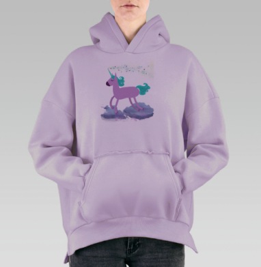 Единорог на облаках в бирюзовых оттенках волшебства, Hoodie Oversize Fiolet, утепленная