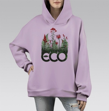 Эко цветы, Hoodie Mono Fiolet, оверсайз, утепленная