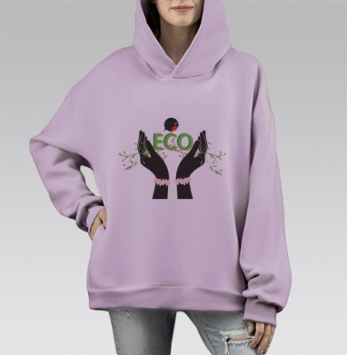 ЭкоБерди, Hoodie Mono Fiolet, оверсайз, утепленная