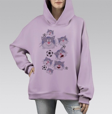 Эмоциональный кот, Hoodie Mono Fiolet, оверсайз, утепленная