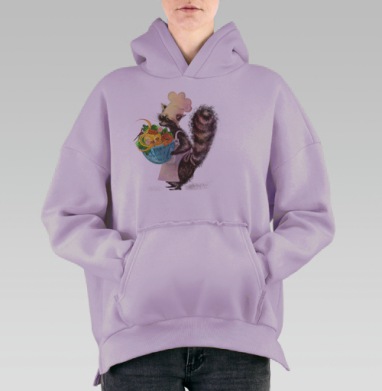 Енот с лапшой в поварском колпаке подающих последний, Hoodie Oversize Fiolet, утепленная