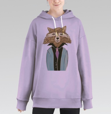 Енот в деловом костюме интеллигент на светлом фоне, Hoodie Long Oversize Fiolet