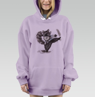 Енот в каратэ кимоно удар ногой мастерство, Hoodie Mjhigh Dig Mel, Fiolet, утепленная