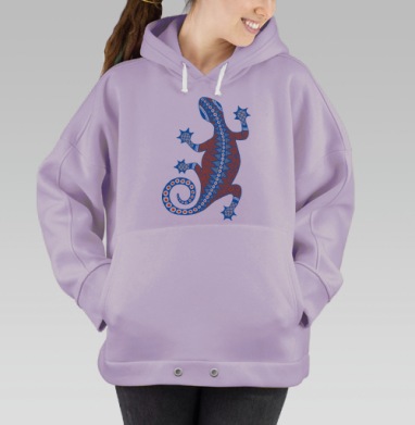 Этническая ящерица синим красным и голубым элементов, Hoodie Oversize Fiolet